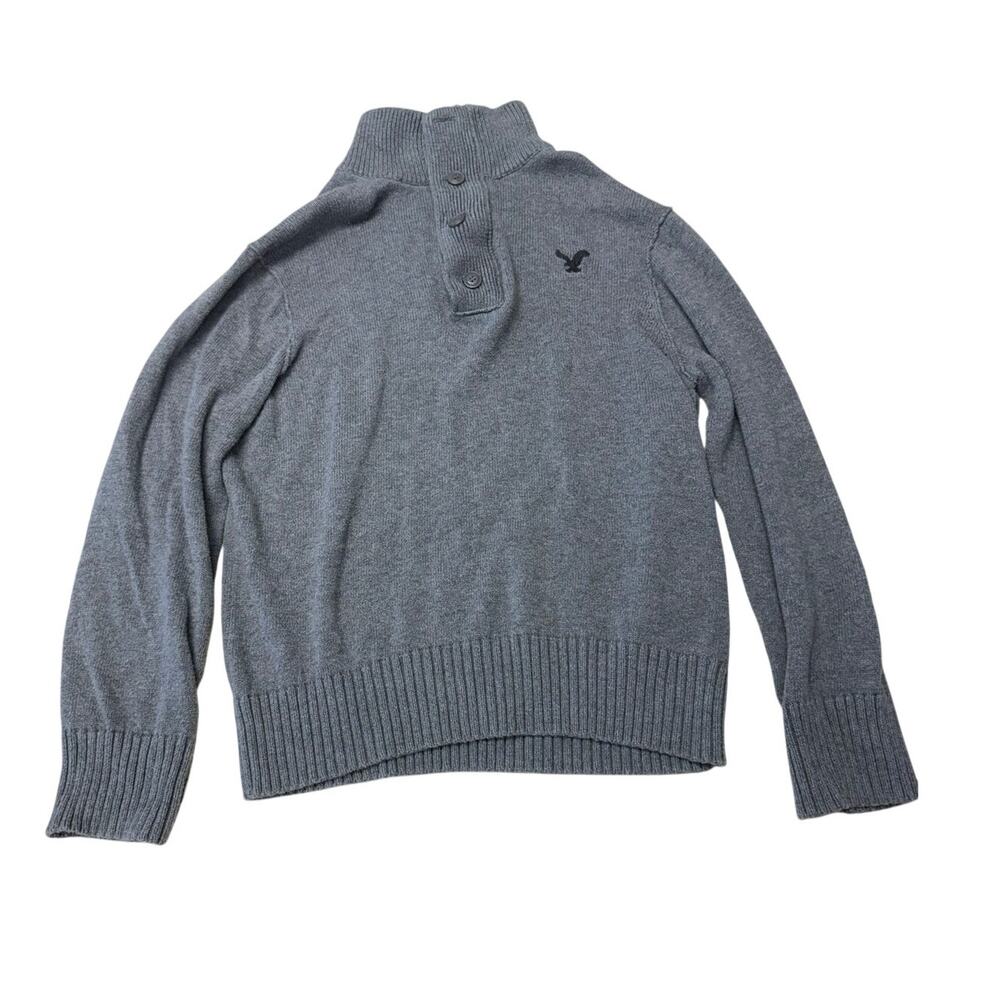 American Eagle Outfitters Men's Gray Mock Neck Button Knit Sweater Size Large